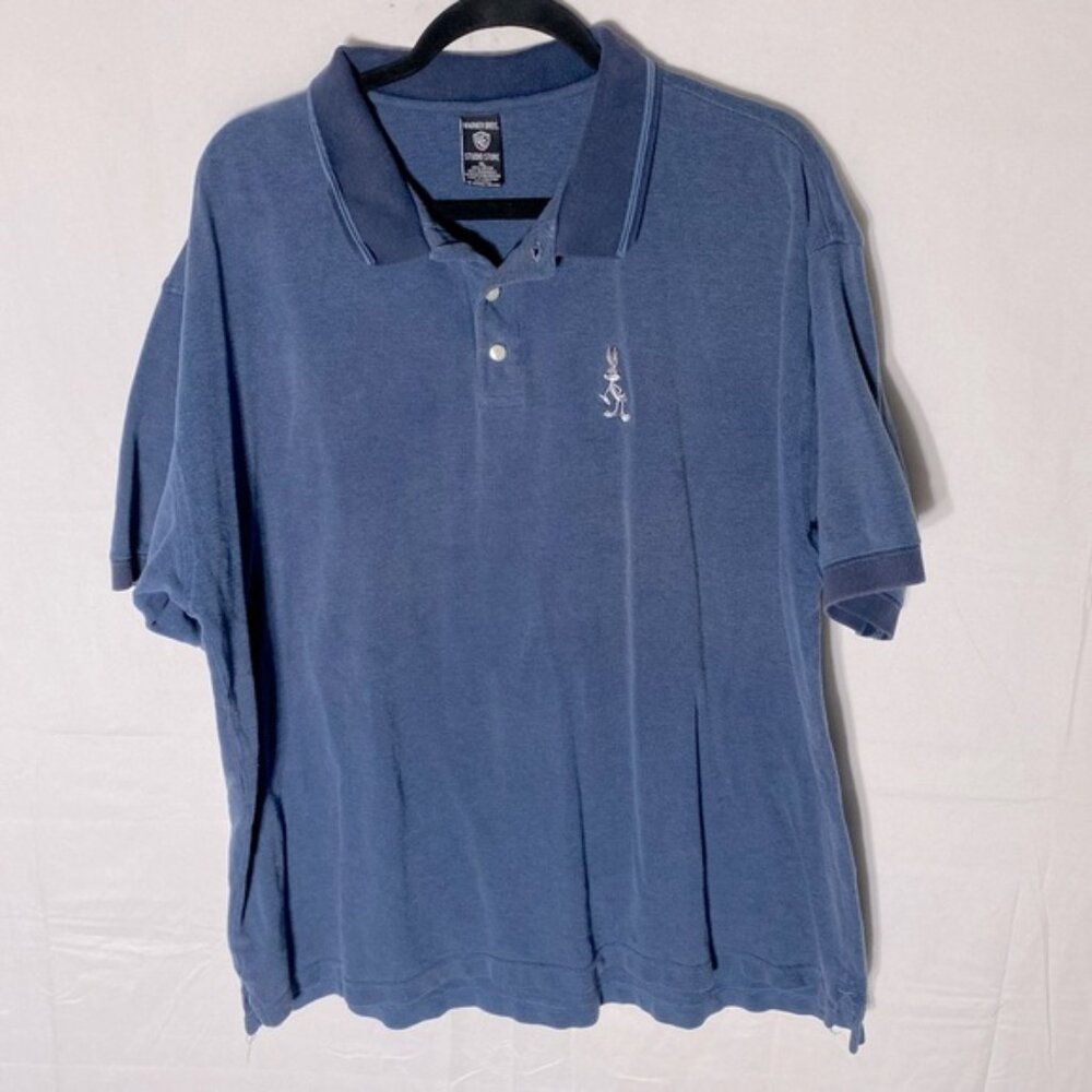 Vintage Warner Bros Studio Store Blue Embroidered Bugs Bunny Polo Shirt XL